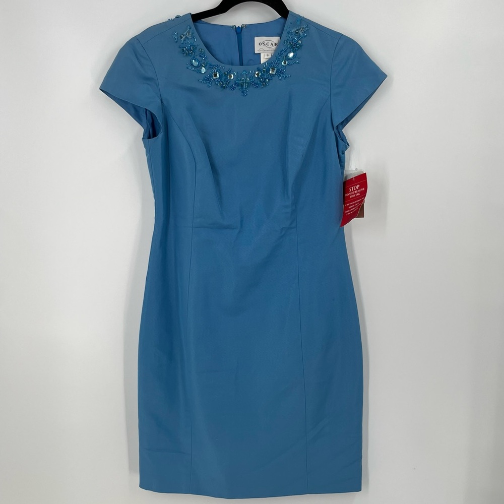 Oscar by Oscar de la Renta blue silk dress size 6 NWT
